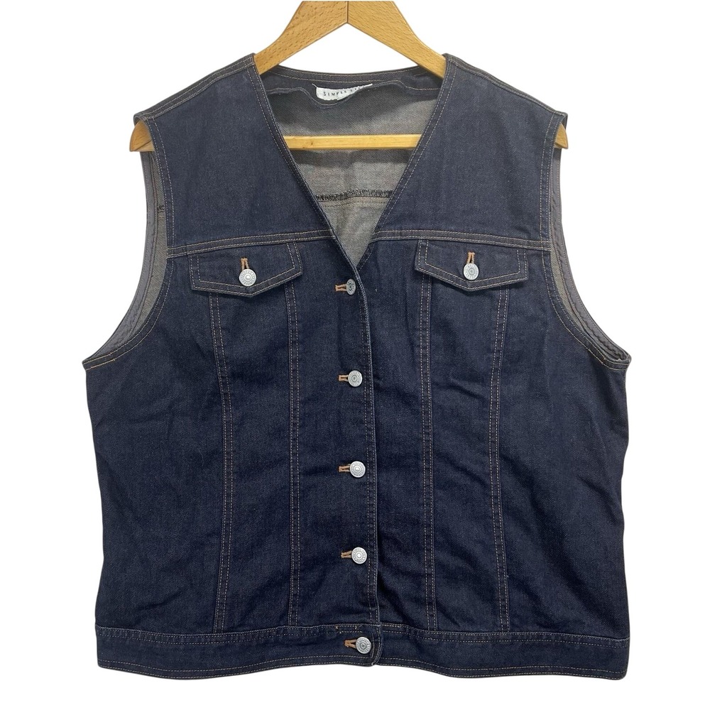 Vintage Simple Life Dark Wash Indigo Denim Vest Women's XL Retro 90s Rugged